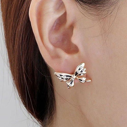 Đôi hoa tai mạ vàng thiết kế kiểu bướm đính đá long lanh sang trọng thời trang dành cho nữ