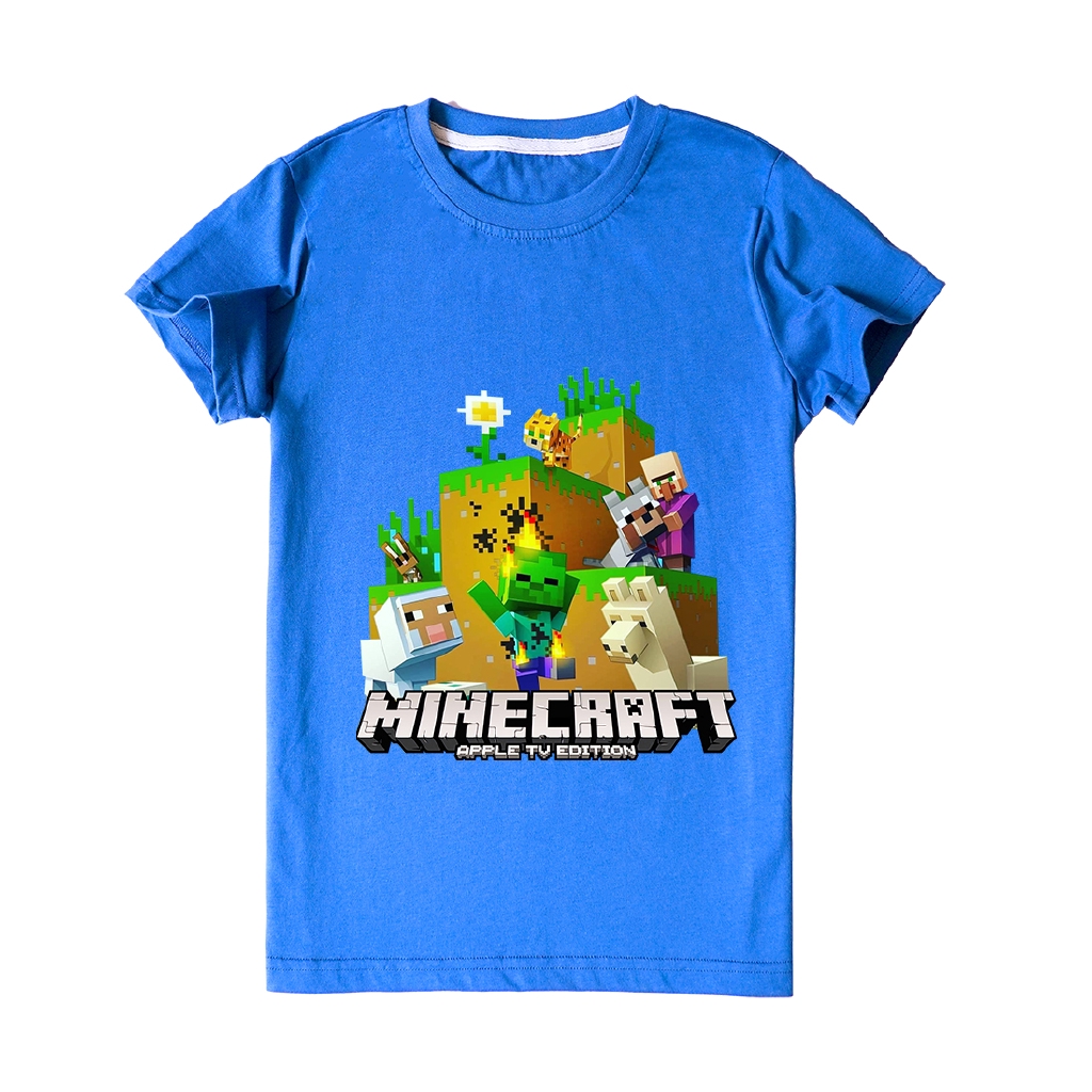 Áo Thun 100% Cotton Tay Ngắn In Hình Game Minecraft Cho Bé