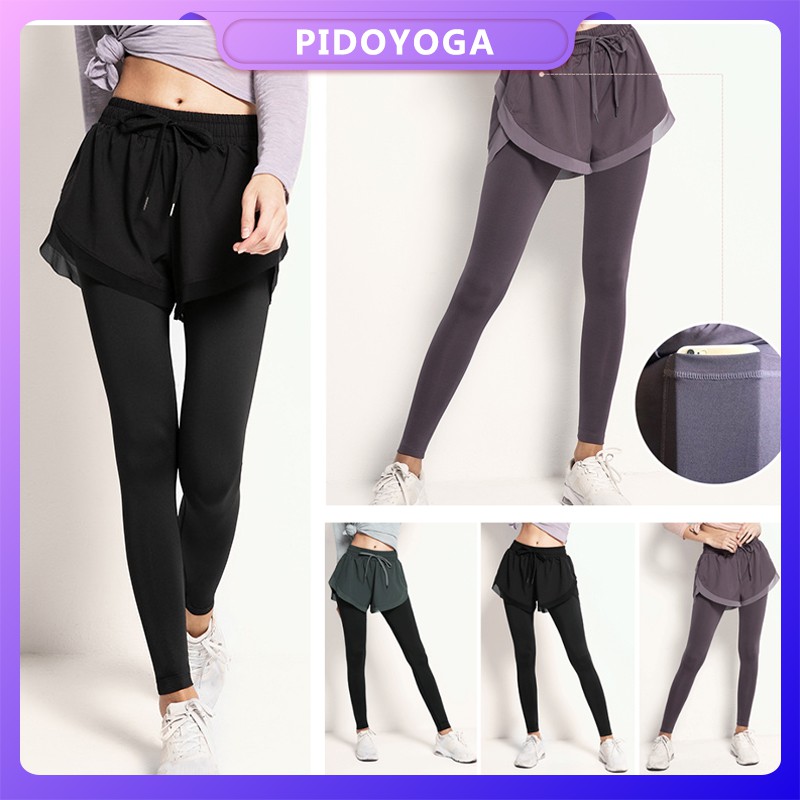 Yoga Pants Fake Two-piece Sports Pants Female Fake Two-pocket Running Fitness Pants Elastic Tight-fitting Thin Quick-drying Yoga Special Pants Skirt