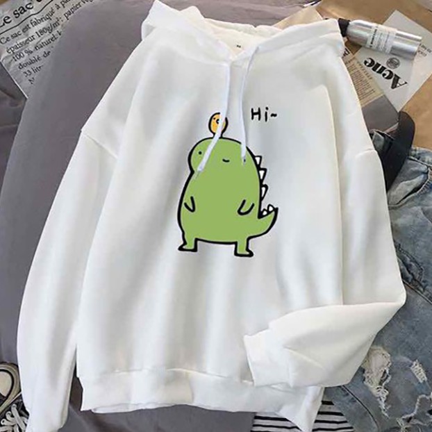 Áo Khoác Hoodie Khủng Long Hi Cute Form Rộng Tay Dài Nỉ Mịn Unisex Nam Nữ Dễ Thương | BigBuy360 - bigbuy360.vn