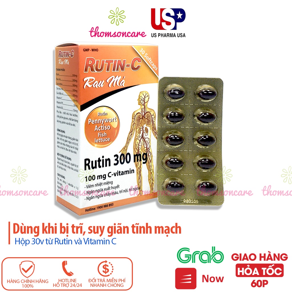 Rutin C rau má hỗ trợ nhuận tràng, giảm táo bón, trĩ Hộp 30 viên, bổ sung thêm cao diếp cá, actiso