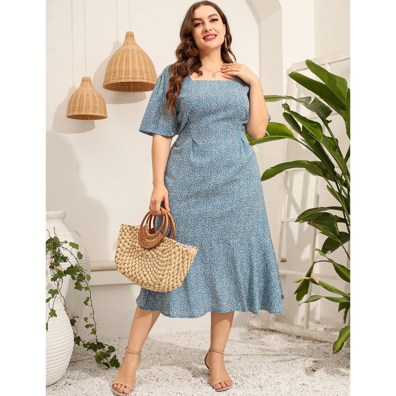 Đầm Midi Tay Ngắn In Hoa Plus Size Thời Trang Đi Biển Mùa Hè Cho Nữ