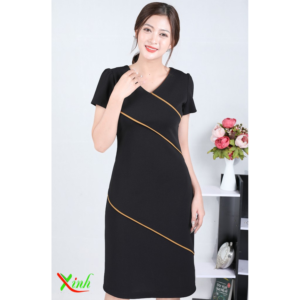 Đầm suông đen sọc viền ThoiTrangXinh DL393