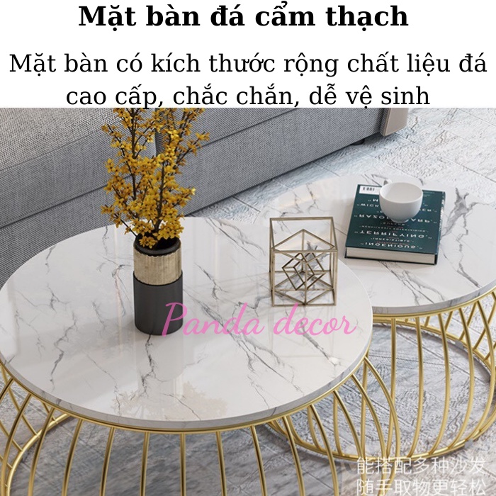 Bàn Trà Đôi Tròn Đẹp, Bàn Sofa Uống Nước Phòng Khách Chân Mặt Đá Cẩm Thạch Cao Cấp