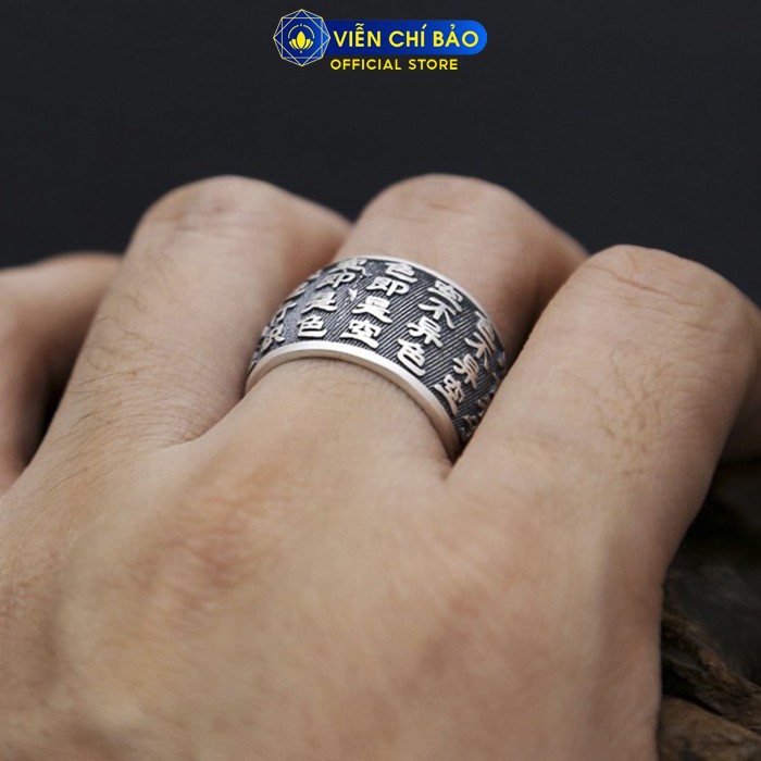 Nhẫn bạc nam Bát Nhã Tâm Kinh liên hoa khắc chữ nổi chất liệu bạc Thái 925 thương hiệu Viễn Chí Bảo N100278