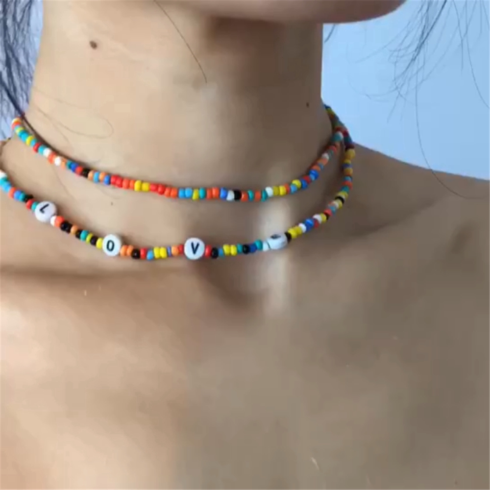 Set 2 Dây Chuyền Hai Lớp Mặt Chữ Love Phong Cách Boho