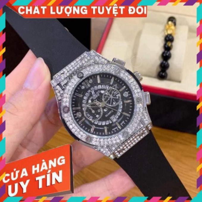 Đồng Hồ Hublot Nam Dây Cao Su Đính Đá - Dây Hương Vani Cao Cấp - Bảo Hành 12 Tháng