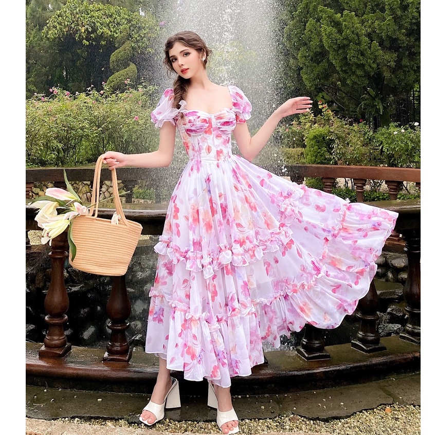 Lilac dress- váy xòe cúp ngực có sẵn mút, bèo chân váy CHITS