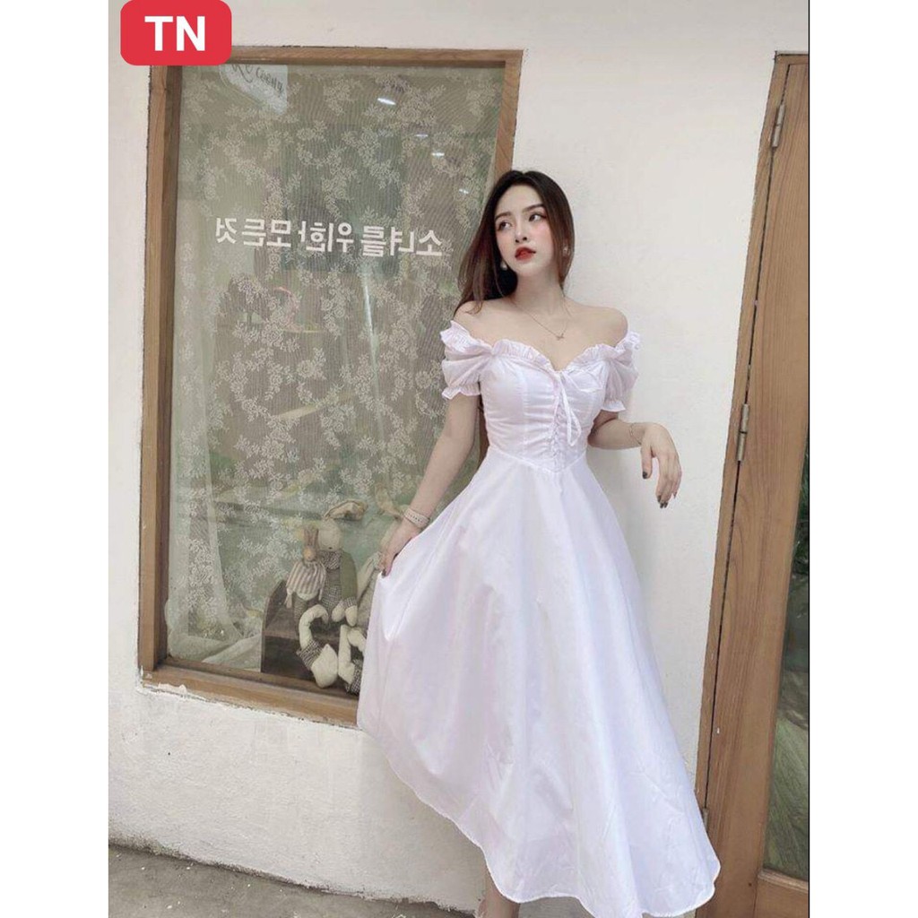 [Mã WASTMAY giảm 15% tối đa 30K đơn 150K] (VIDEO+HÌNH THẬT) Đầm Xòe Trễ Vai Dây Rút Có Mút Ngực | BigBuy360 - bigbuy360.vn