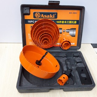 Bộ công cụ khoét lỗ gỗ và thạch cao 16 chi tiết Asaki AK-3683