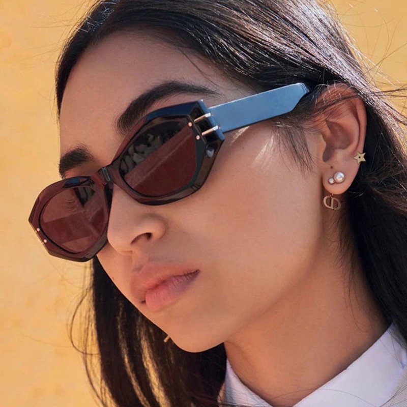 Kính Mát Thời Trang Khung Ngang Mắt Mèo Bằng Kim Loại Kiểu Âu Mỹ Cho Nữ