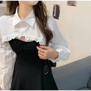 Áo sơmi bèo croptop phối đồ siêu hot