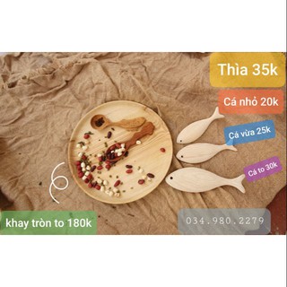 Combo khay tròn 2 thìa gỗ 3 cá đủ size như hình