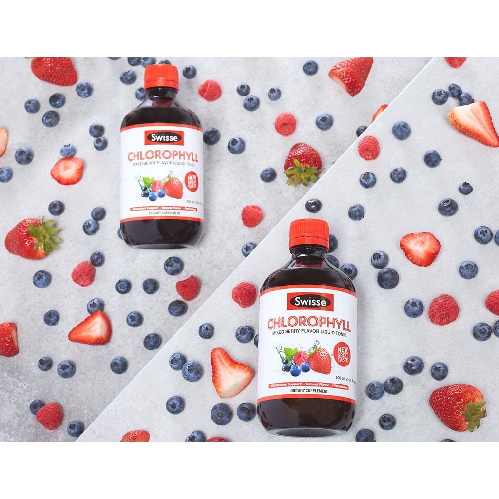 [Hàng chuẩn Úc] Nước diệp lục Swisse chlorophyll vị bạc hà và vị dâu 500ml của Úc