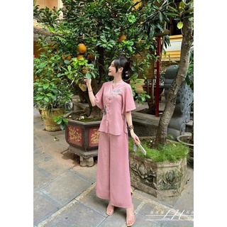 (SHOP nàng béo BIGSIZE 50kg đến 90kg ) set đồ đi chùa thêu hoa