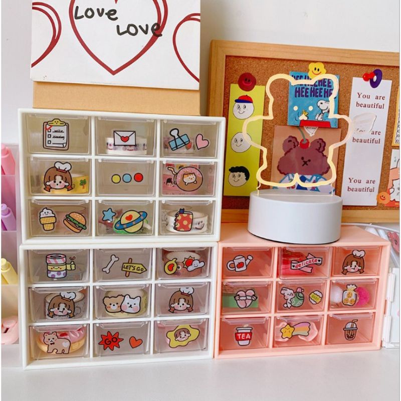 Hộp đựng trang sức nhựa 9 ngăn mini ( tặng kèm sticker)