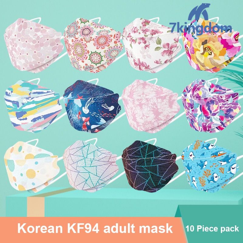 Có sẵn 10PCS 3D Hàn Quốc KF94 Mặt Nạ 4 Hai Lớp KN95 Liễu Biển Hoa Mô Hình COD