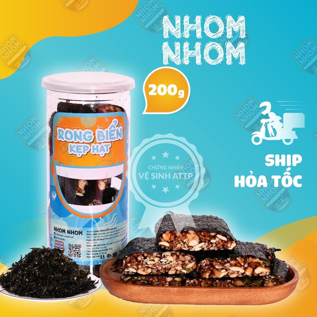 Rong Biển Kẹp Hạt NHOMNHOM 200g-Ăn Vặt Việt Nam-Hạt Dinh Dưỡng Cao Cấp Thơm Bùi-Ngon Bổ Rẻ Hoả Tốc-An Toàn Thực Phẩm