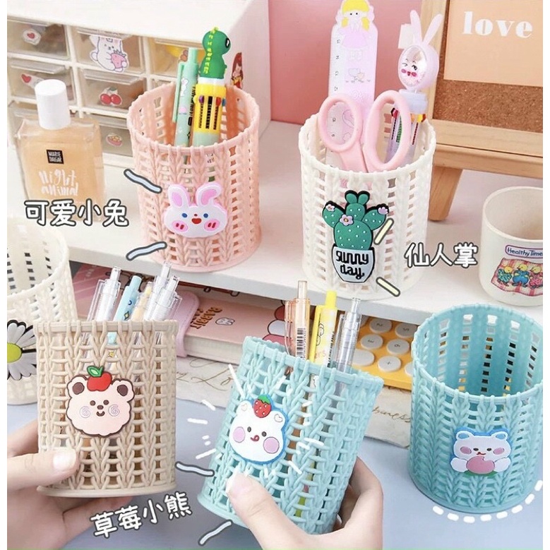 Lọ Đựng Bút Nhựa - Lọ Cắm Bút Để Bàn Làm Việc, Văn Phòng Kiểu Dáng Hàn Quốc Cute