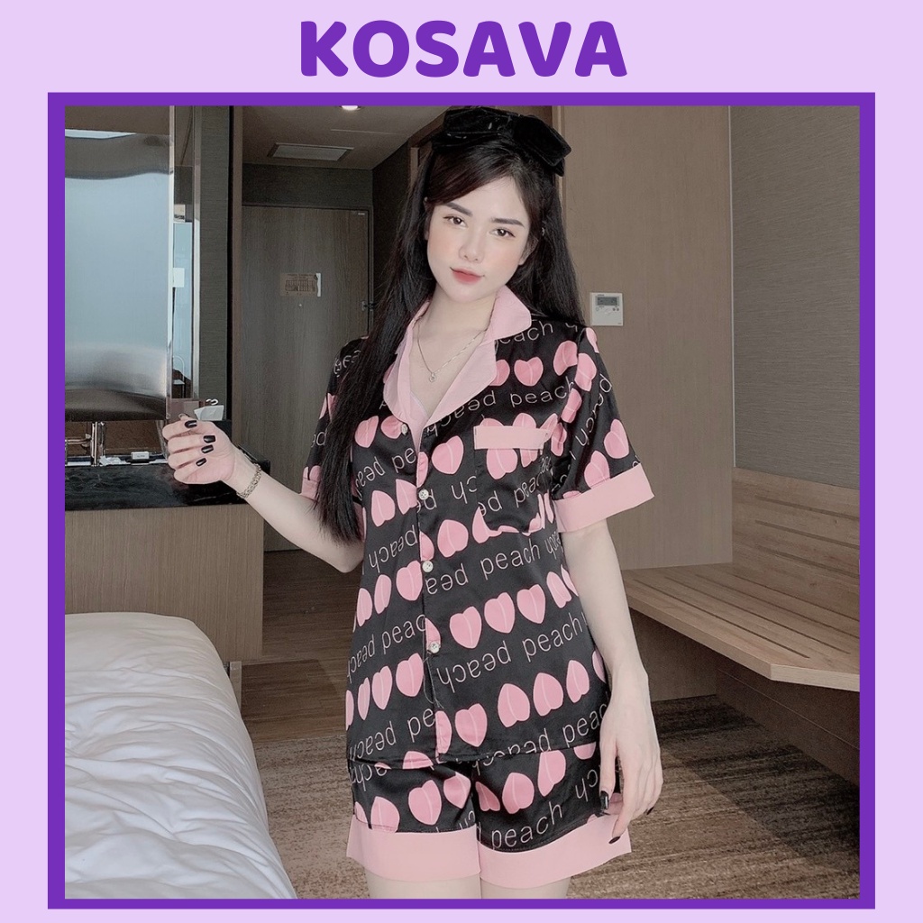 Đồ bộ nữ mặc nhà pijama lụa đùi họa tiết cute dễ thương chất liệu latin cao cấp KOSAVA