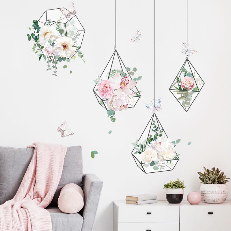 1 Miếng Dán Tường Trang Trí Tự Dính Họa Tiết Giỏ Hoa Chống Thấm Nước DIY