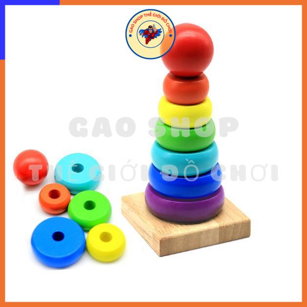Đồ chơi giáo dục THÁP XẾP CHỒNG 7 vòng CẦU VỒNG gỗ dành cho bé, giúp bé phân biệt màu sắc tư duy sáng tạo Gao Shop