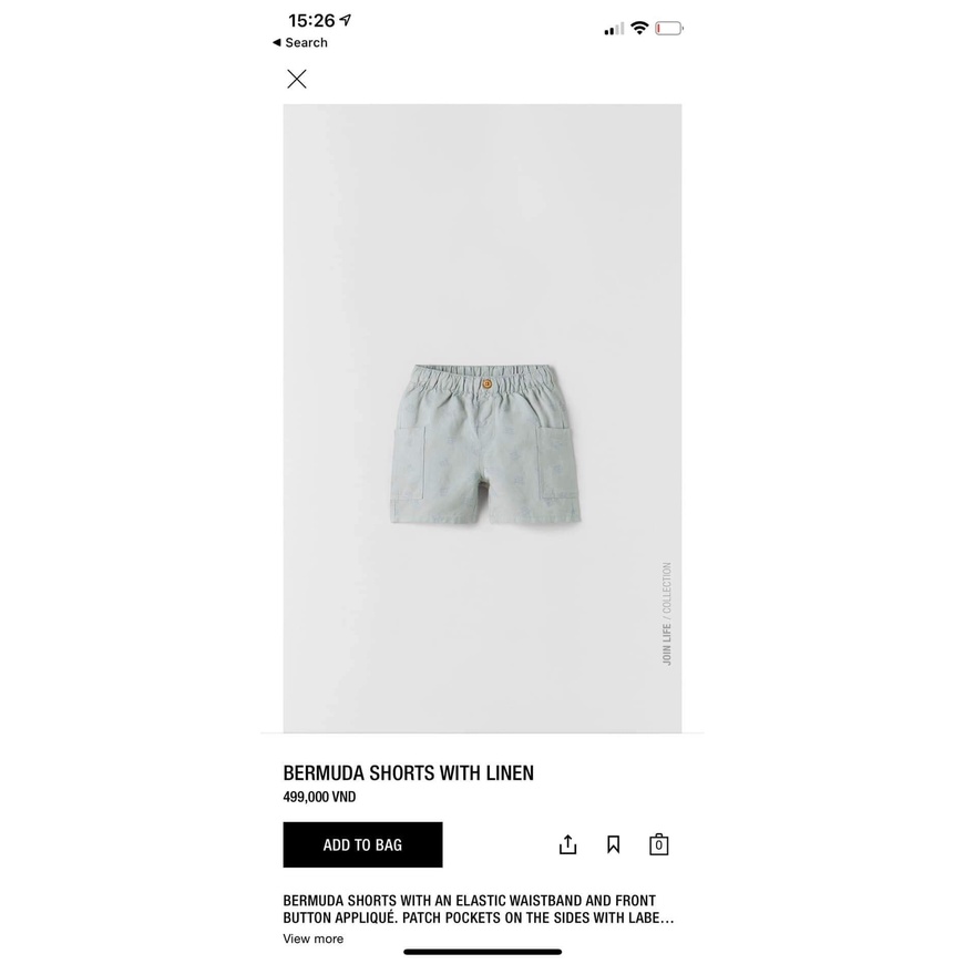 Quần short đũi Zara dư xịn BT mầu ghi size 18m-4/5y