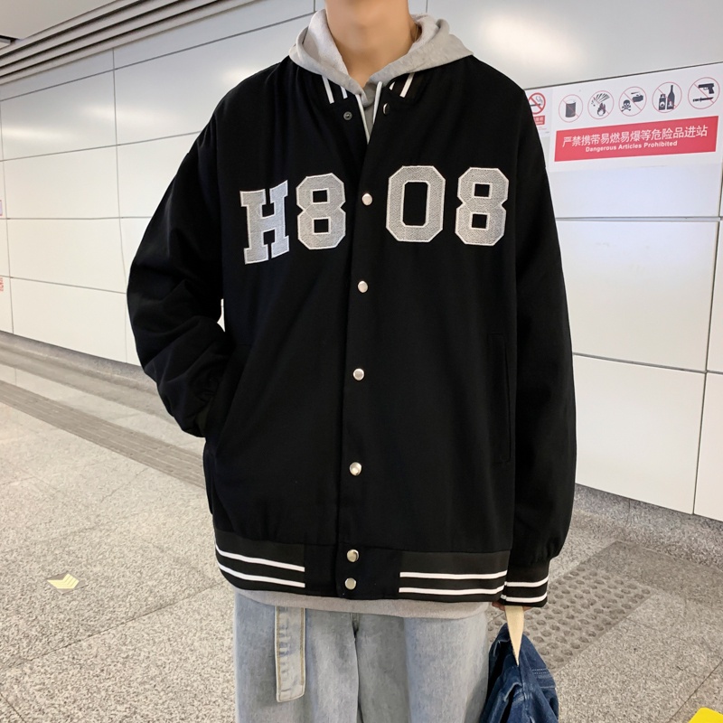 Áo bomber nam form rộng, Áo bóng chày nam form rộng màu đen hồng thời trang ulzzang hàn quốc