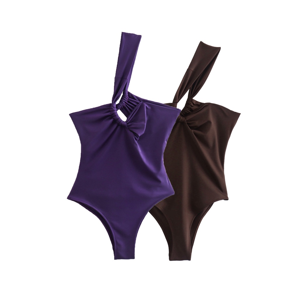 Bộ Đồ Bơi Một Mảnh Màu Nâu / Tím Thiết Kế Không Đối Xứng Dáng Ôm Thời Trang Quyế