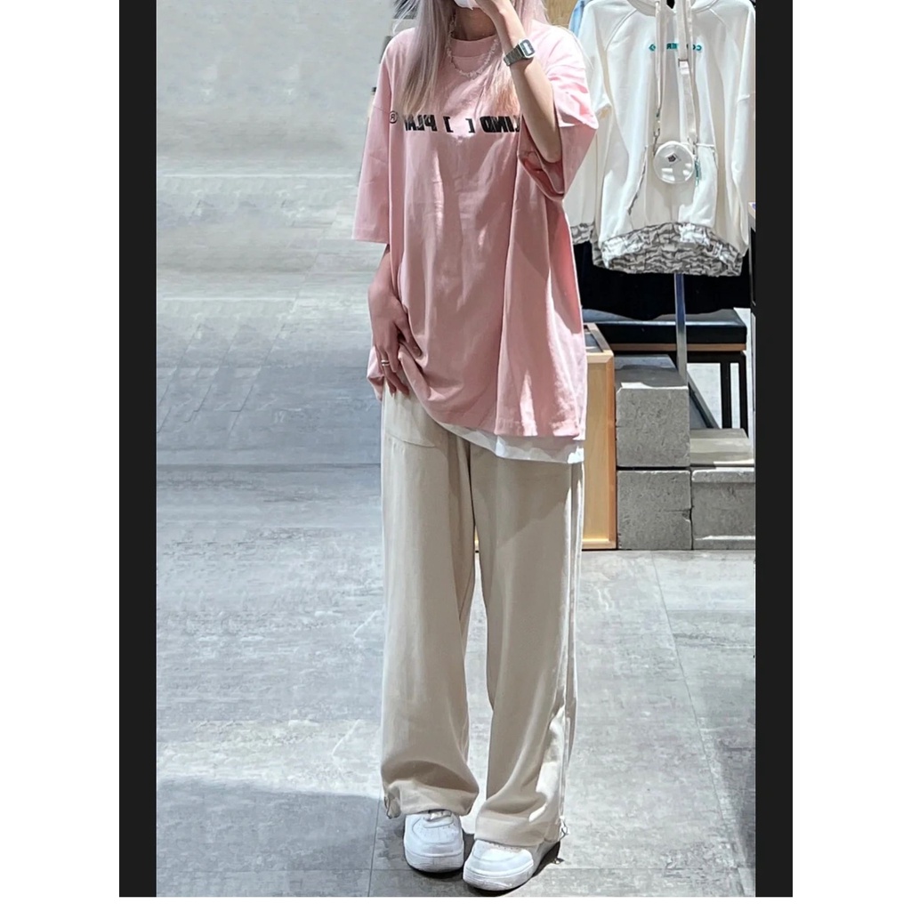 Quần Thể Thao Lưng Cao Ống Rộng Phối Dây Rút Phong Cách retro Mỹ Size S-4XL