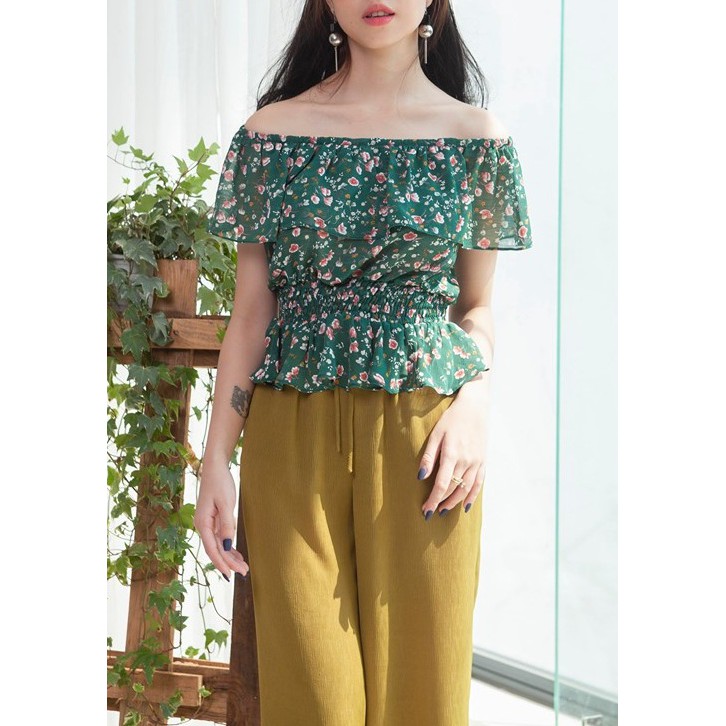 Áo kiểu nữ dáng peplum ngang vai - Áo sơ mi nữ chun eo TKFASHION SMK815