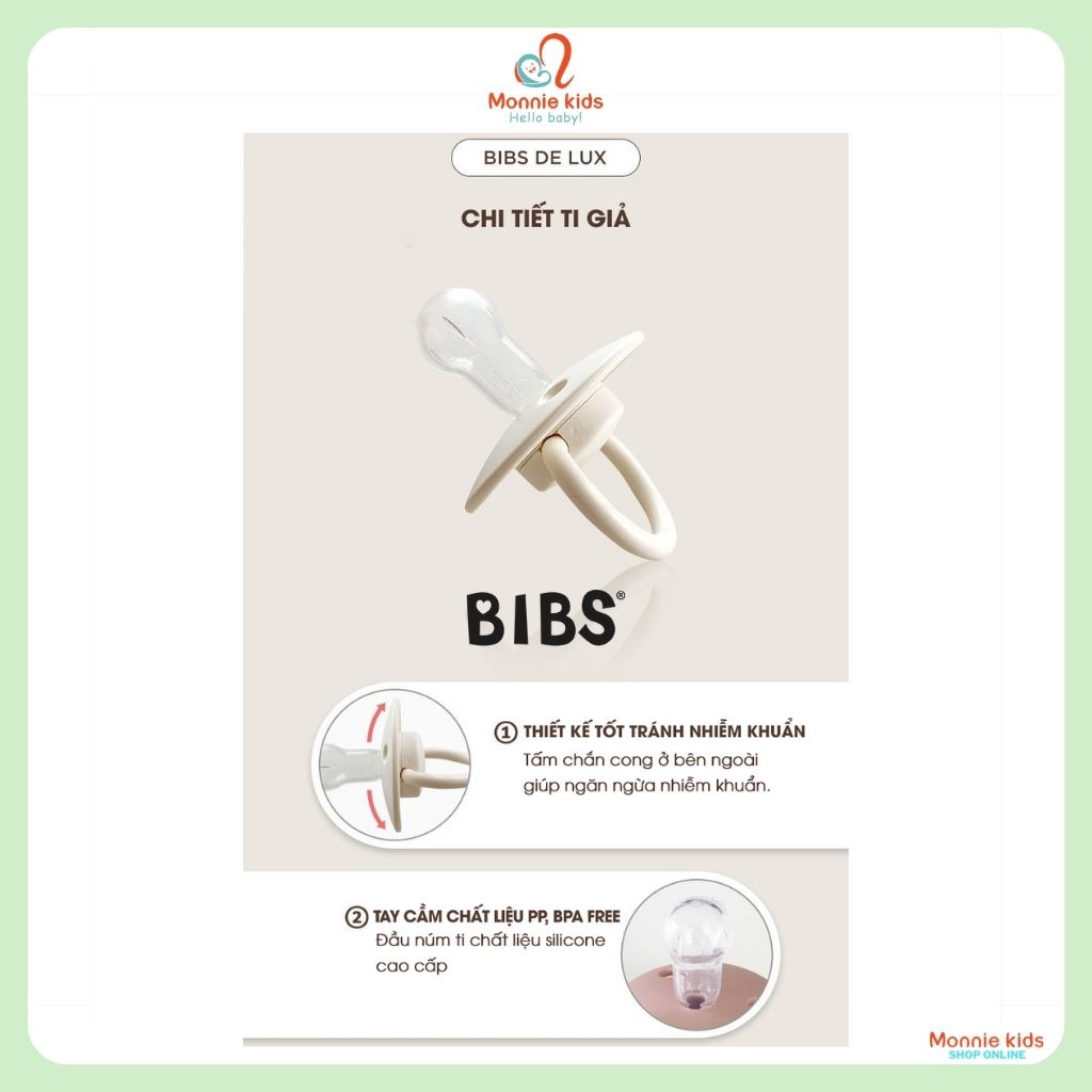 Ti giả silicon cho bé Bibs Delux 0-3 tuổi, Ty giả Bibs silicone chỉnh nha - Monnie Kids