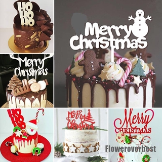 [FlowerBoys] 7 Stye Merry Christmas Acrylic Cake Topper Sign Happy Birthday Dessert Decor