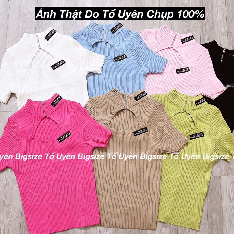 (T.U Bigsize 50-80kg) Áo Cộc Tay Khoá Cổ Khoét Ngực Dáng Ngắn Hàng QC