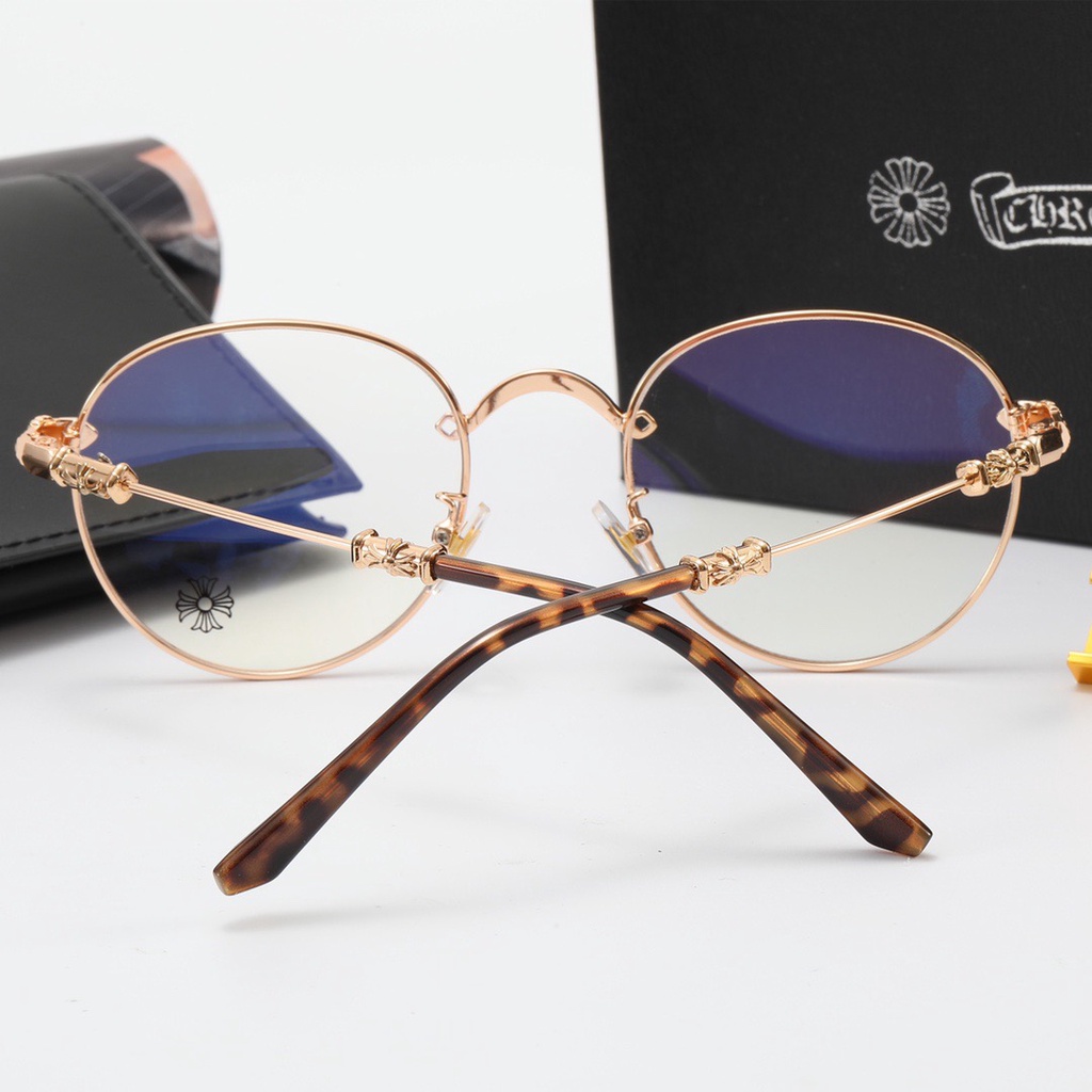 Gọng kính tròn chrome hearts kim loại , thiết kế mảnh nhẹ kiểu dáng thời trang