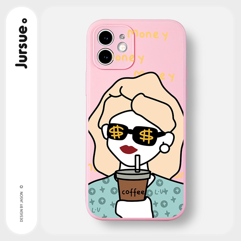 Ốp lưng JURSUE hoạt hình cặp đôi dễ thương đẹp cho iPhone 13 12 11 Pro Max SE 2020 X XR XS ip 8 7 6 6S Plus kute Y294