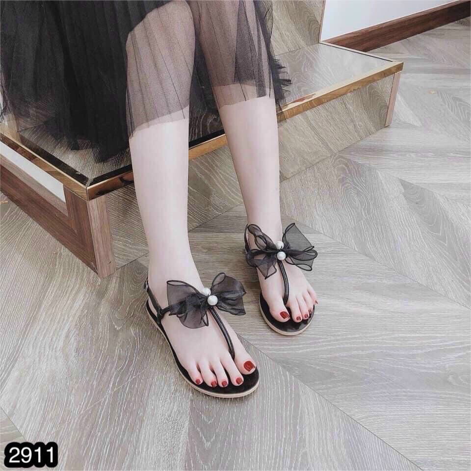 Sandal nữ đế bằng thắt nơ điệu đà nữ tính đế mềm êm chân-SB12