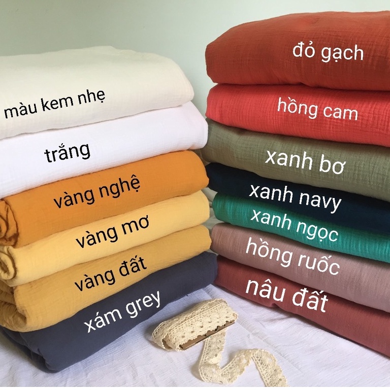 Vải xô muslin organic màu trơn 140-145cm