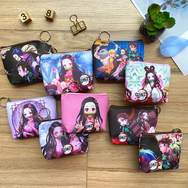 Ví Ngắn Đựng Tiền Xu Kamado Tanjiro Nezuko My Wife Zenitsu Bằng Da pu In Họa Tiết Demon Slayer