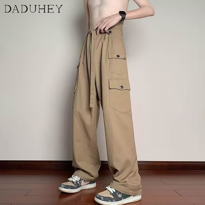 DaDuHey Autumn American Style Retro Multi-Pocket Versatile Workwear Pants Men and Women Couple Loose Straight Casual Pants