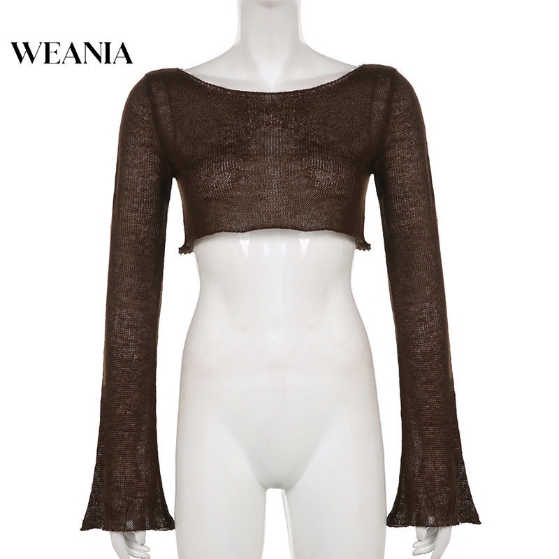 Áo Thun Dệt Kim Tay Loe Xuyên Thấu Phong Cách Mới