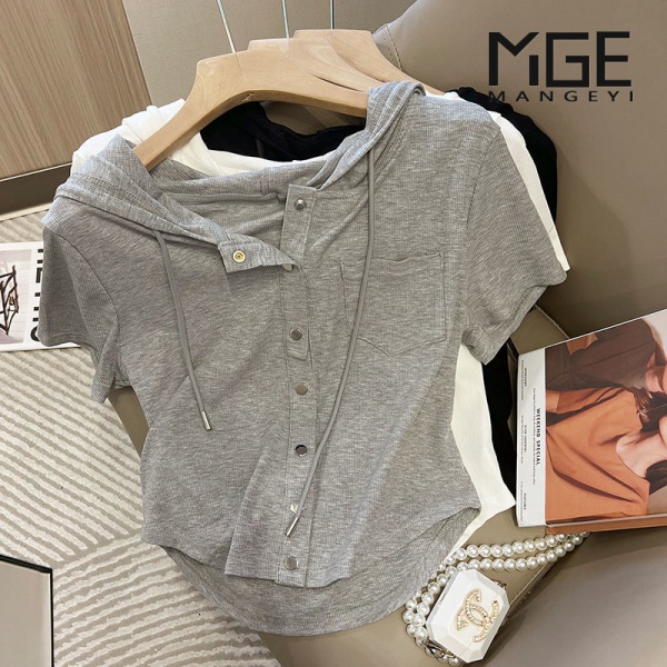 Áo Thun Tay Ngắn Có Mũ Trùm Đầu Mùa Hè Phong Cách Mới Dành Cho Bạn Nữ