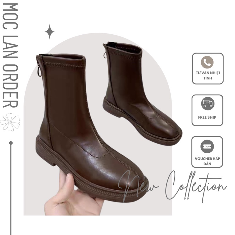 (MộcLan ORDER) Giày boot martin nữ cổ cao da trơn khóa sườn style Hàn Quốc