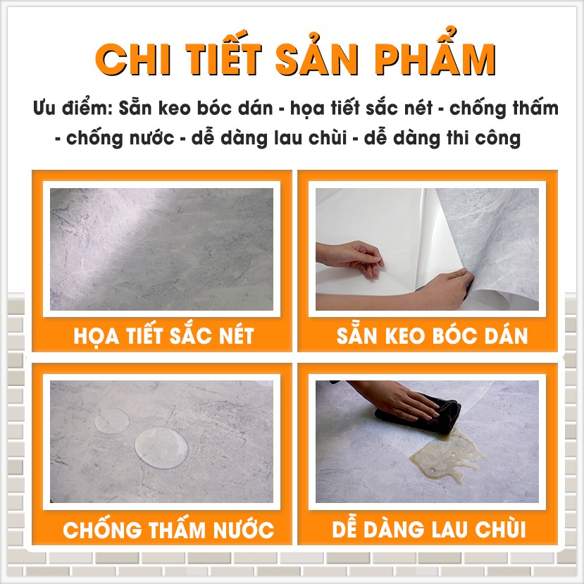 Giấy Dán Tường Chống Bẩn Trang Trí Phòng | Decal Dán Tường Giả Vân Gạch Màu Kem ( M2)