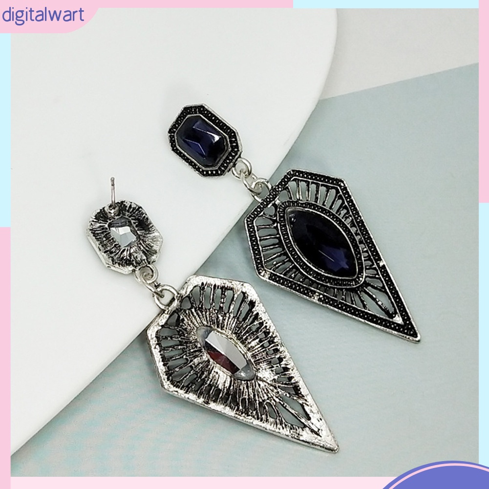 Khuyên Tai Kim Loại Đính Đá Sapphire Giả Vintage Cho Nữ