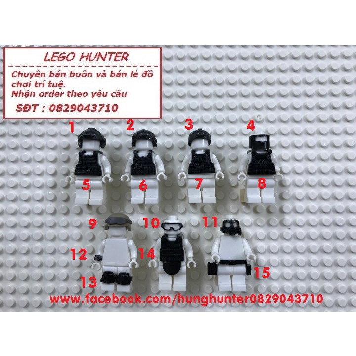 (Giảm Mạnh) Army Phụ kiện trang bị cho mô hình nhân vật Minifigures các loại : Mũ giáp , Áo giáp , kính và dụng cụ khác