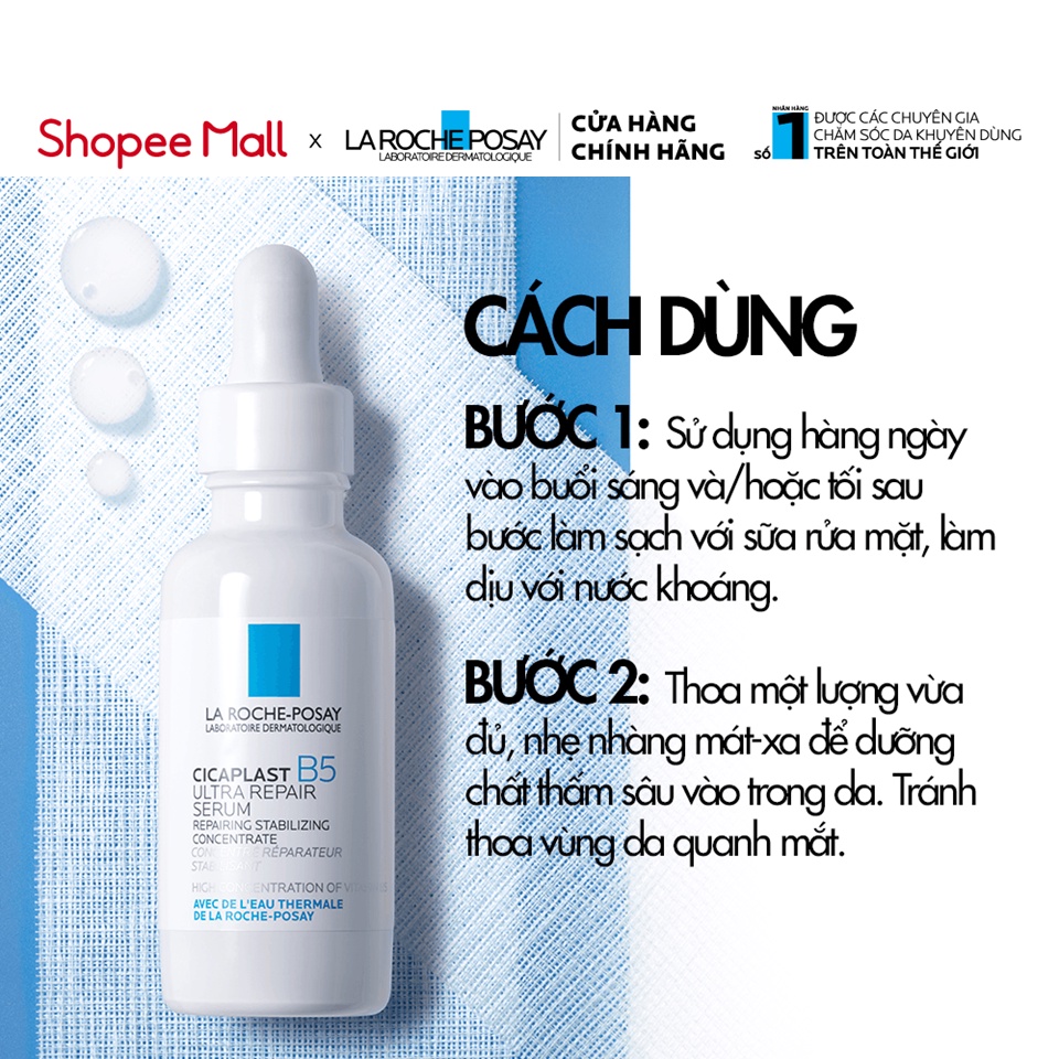 Dưỡng chất giúp dưỡng da, làm mềm, mượt và ẩm da, hỗ trợ bảo vệ da La Roche-Posay Cicaplast B5 Ultra Repair 30ml