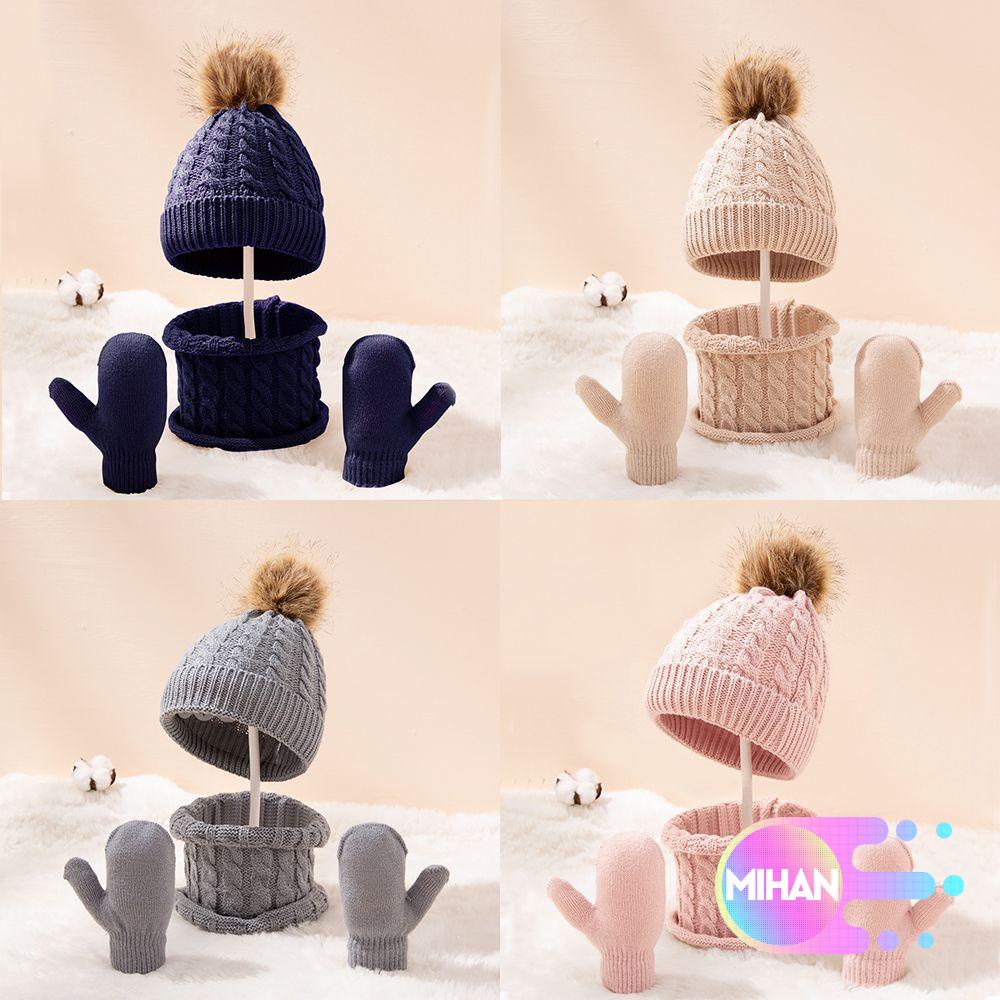 Set nón + găng tay + khăn choàng cổ dễ thương cho bé 0-3 tuổi MIHAN1