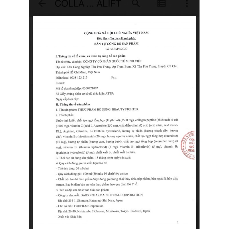 Collagen dạng nước đẹp da giữ dáng Beauty Fighter nhật bản [CHÍNH HÃNG] hộp 10 lọ 50ml | BigBuy360 - bigbuy360.vn