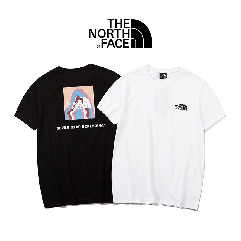 The north face tnf cotton o-cổ áo thun tay ngắn nam nữ giản dị áo khoác đơn giản thư chất lượng cao trắng đen